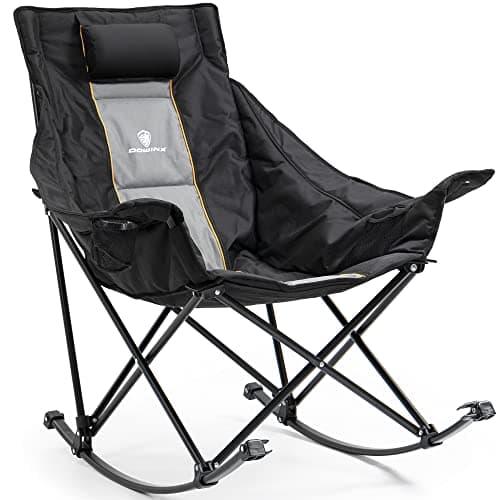 Dowinx Oversized Rocking Camping Chair, Fully Padded with Side Pocket & Carry Bag, High Back & Headrest, 300 lbs, Grey