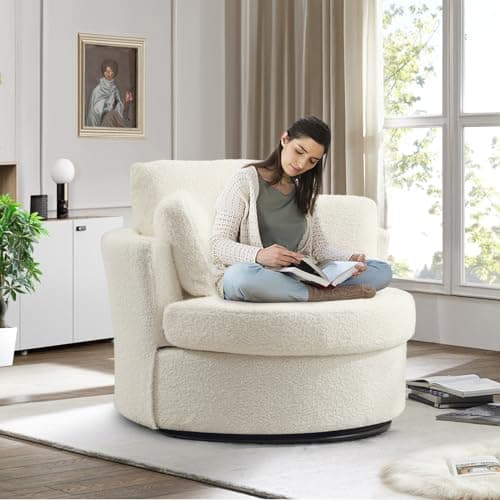 JEEOHEY 42 Ivory Teddy Swivel Barrel Chair - Modern Oversized Accent Chair for Nursery, Living Room, Bedroom