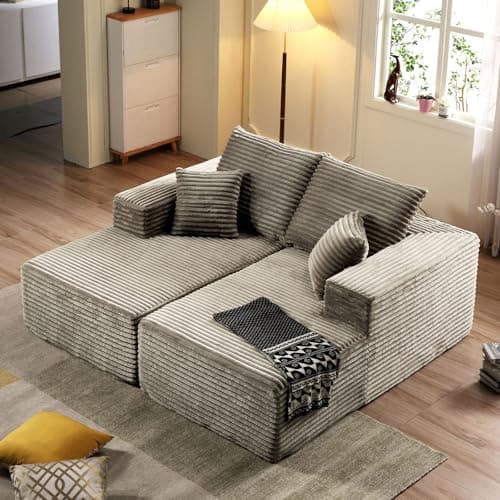 Oversized Black Chaise Lounge Chair, Recliner with Pillows, Fluffy Loveseat Sofa
