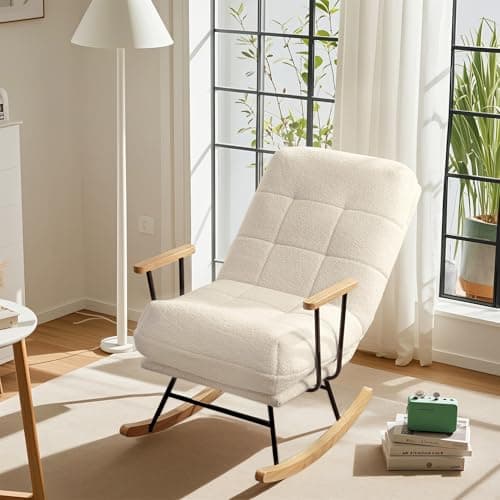 VECELO Beige Teddy Fabric Large Glider Rocking Chair