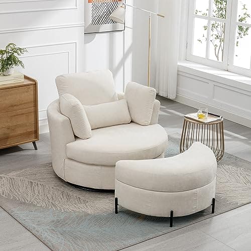 Oversized Swivel Accent Chair for Living Room Bedroom Hotel Office - Beige Boucle