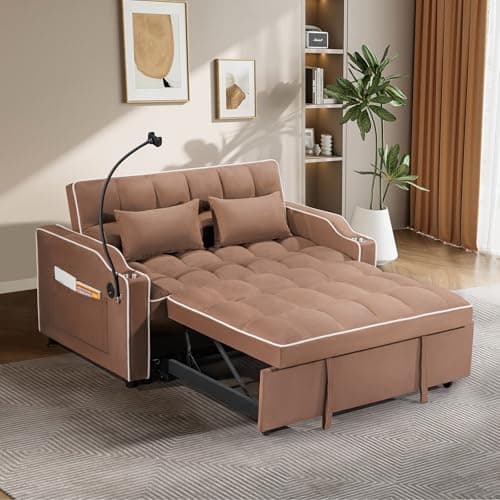 Convertible Sleeper Sofa Bed with USB Port - Blue color