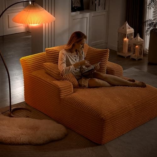49.2" Full Foam Oversized Chaise Lounge Chair with Cushioned Armrests and Throw Pillows
