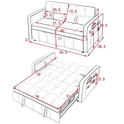 Upgraded Velvet Sleeper Sofa Bed with Pull Out Bed and 2 Pillows for Small Space