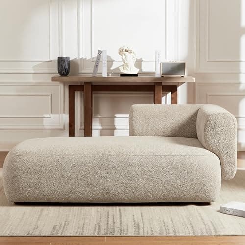 Boucle Cream Upholstered Chaise Lounge for Living Room Bedroom