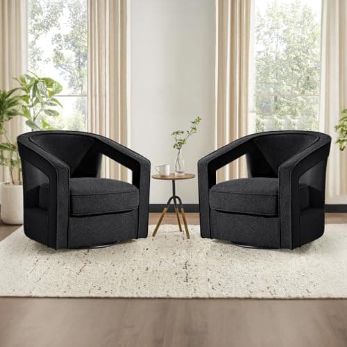 Furniliving Balcany White Chenille Swivel Accent Chair