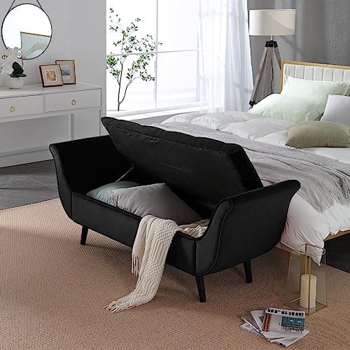 Velvet Storage Bench with Arms and Pillows