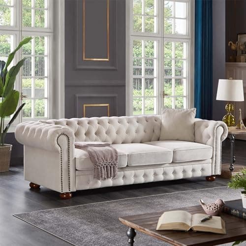 JEEOHEY 88" Oversize Chesterfield Sofa for Living Room and Bedroom, Beige
