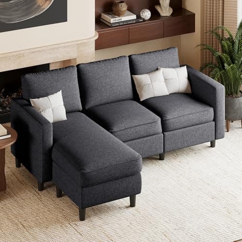 JAMFLY L-Shaped Couch for Living Room, Dark Grey Reversible Chaise