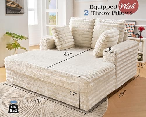 53 Inch Plush Chaise Lounge Sleeper Chair for Living Room