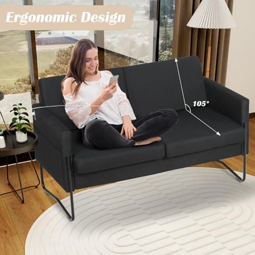 Comfy Black Couch Sofa with 2 USB Ports for Bedroom Teens