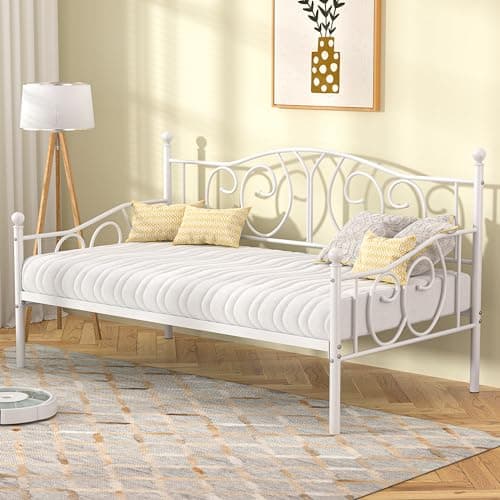 VECELO White Classic Headboard Twin Metal Daybed Frame