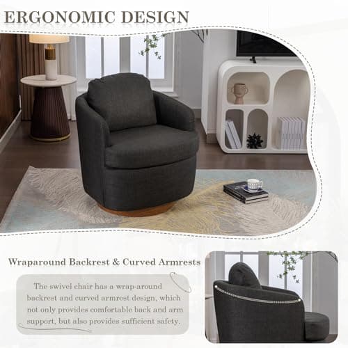 Swivel Barrel Chair with Linen Fabric Upholstery