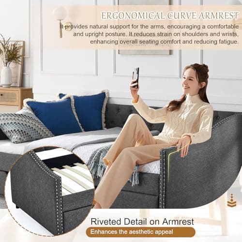 KINFFICT Modern Upholstered Full Size Button-Tufted Daybed with Storage