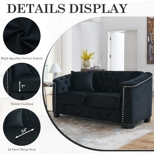 Velvet Chesterfield Sofa Set - Black