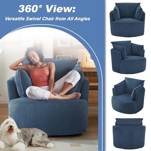 360° Swivel Blue Barrel Armchair with Washable Cushions
