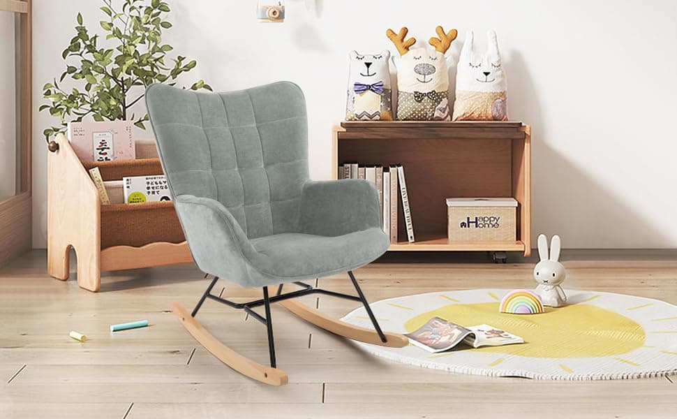 LSSPAID Grey Upholstered Glider Rocking Chair for Living Room & Nursery