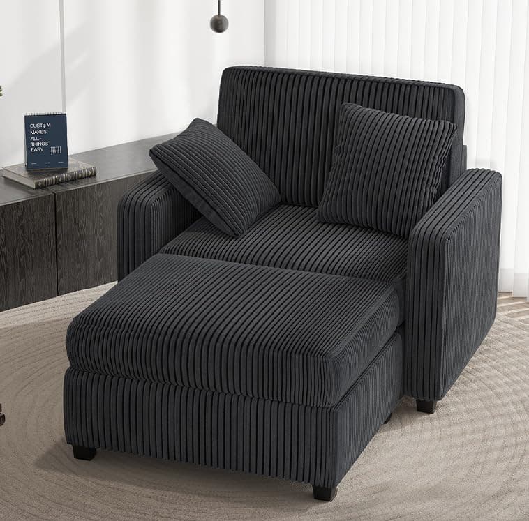 Apicizon Green Indoor 42" Sleeper Chaise Lounge Chair with Pillows and Armrests