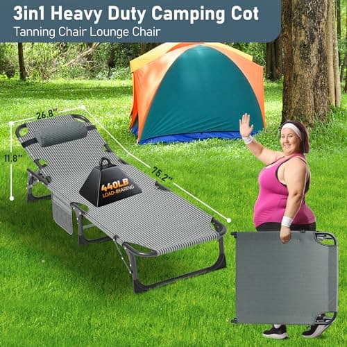 DoCred Heavy Duty Adjustable 5-Position Chaise Lounge Chair for Outdoor Sunbathing Beach Pool Lawn Camping