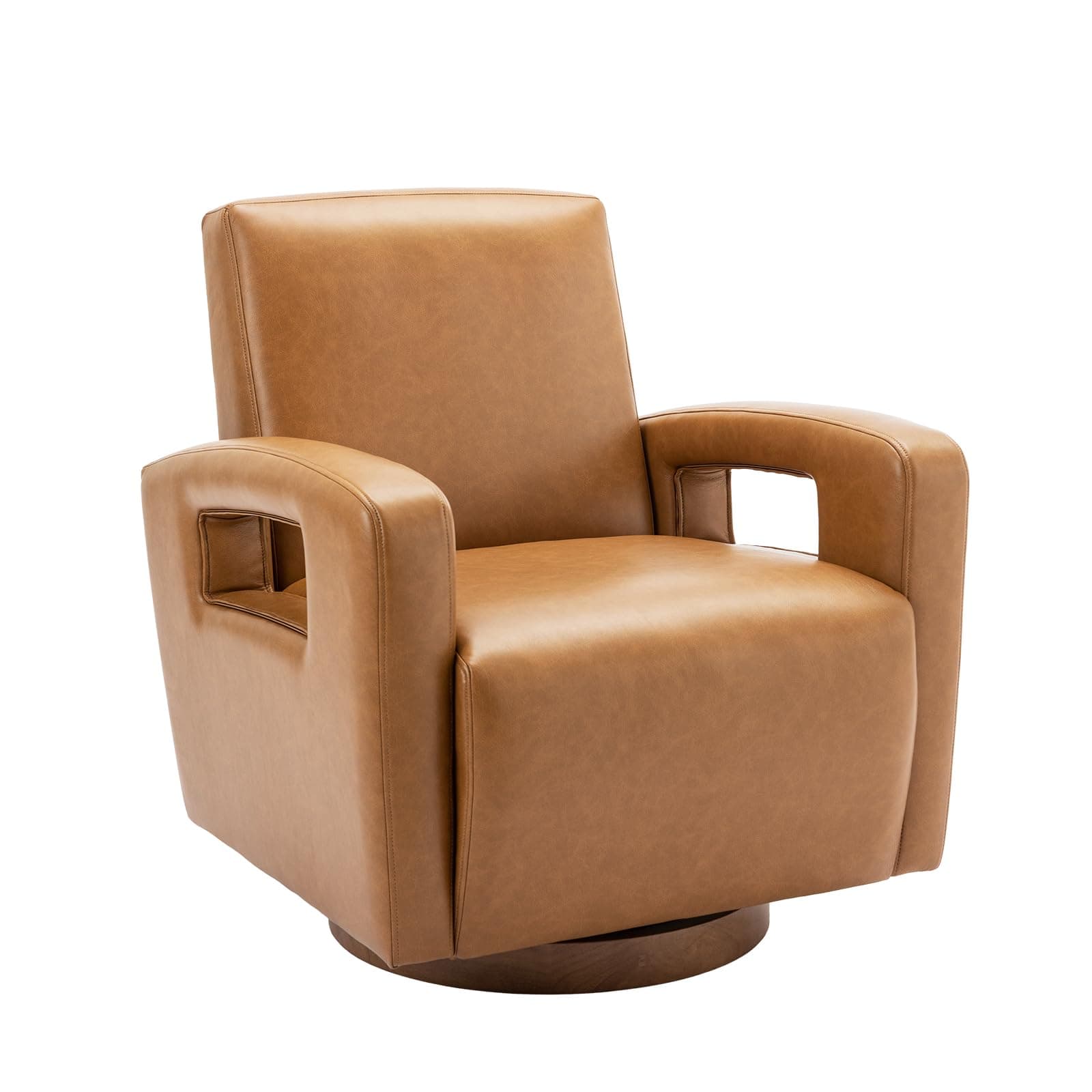 COLAMY Modern Faux Leather Swivel Accent Chair for Living Room - Light Brown
