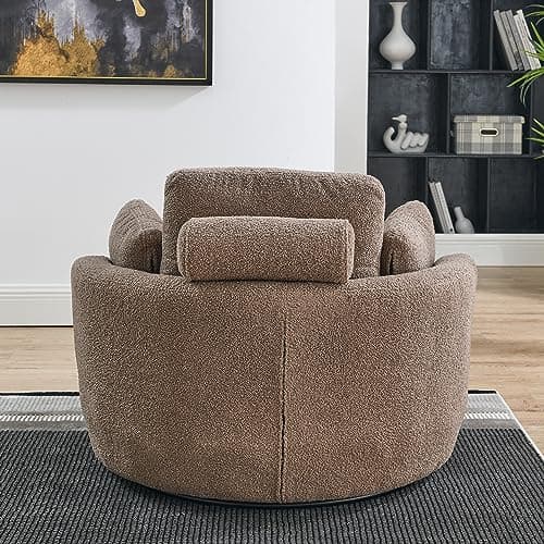 360° Swivel Barrel Chair with Half Moon Ottoman - 39W Sherpa Teddy Upholstered Accent Chair for Living Room, Bedroom, Office, and Reading Nook