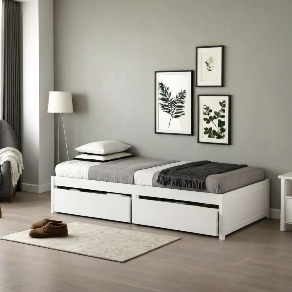 White Wood Storage Bed Frame with Drawers for Kids & Adults