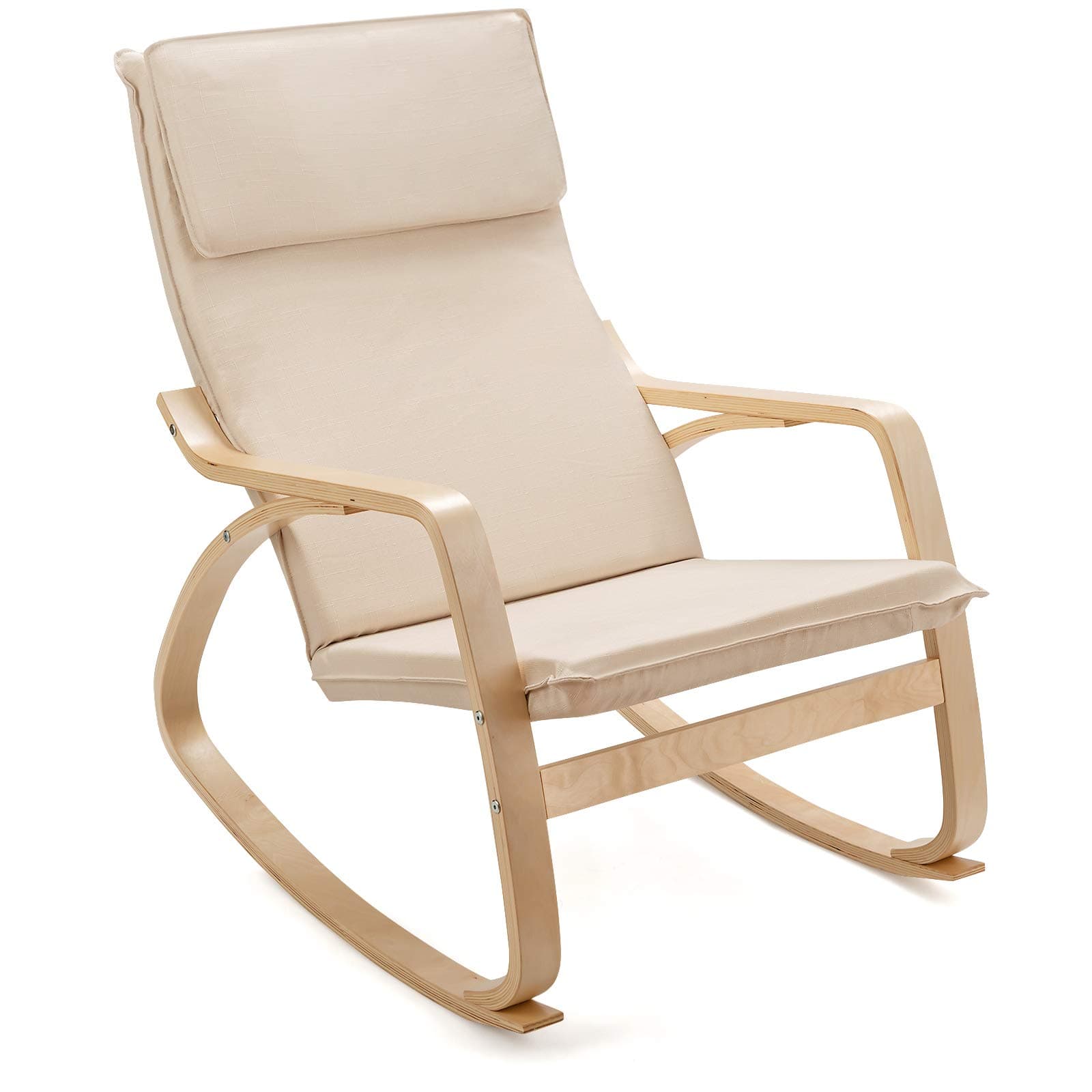 Giantex Beige Rocking Chair with Removable Cushion, Modern Armchair