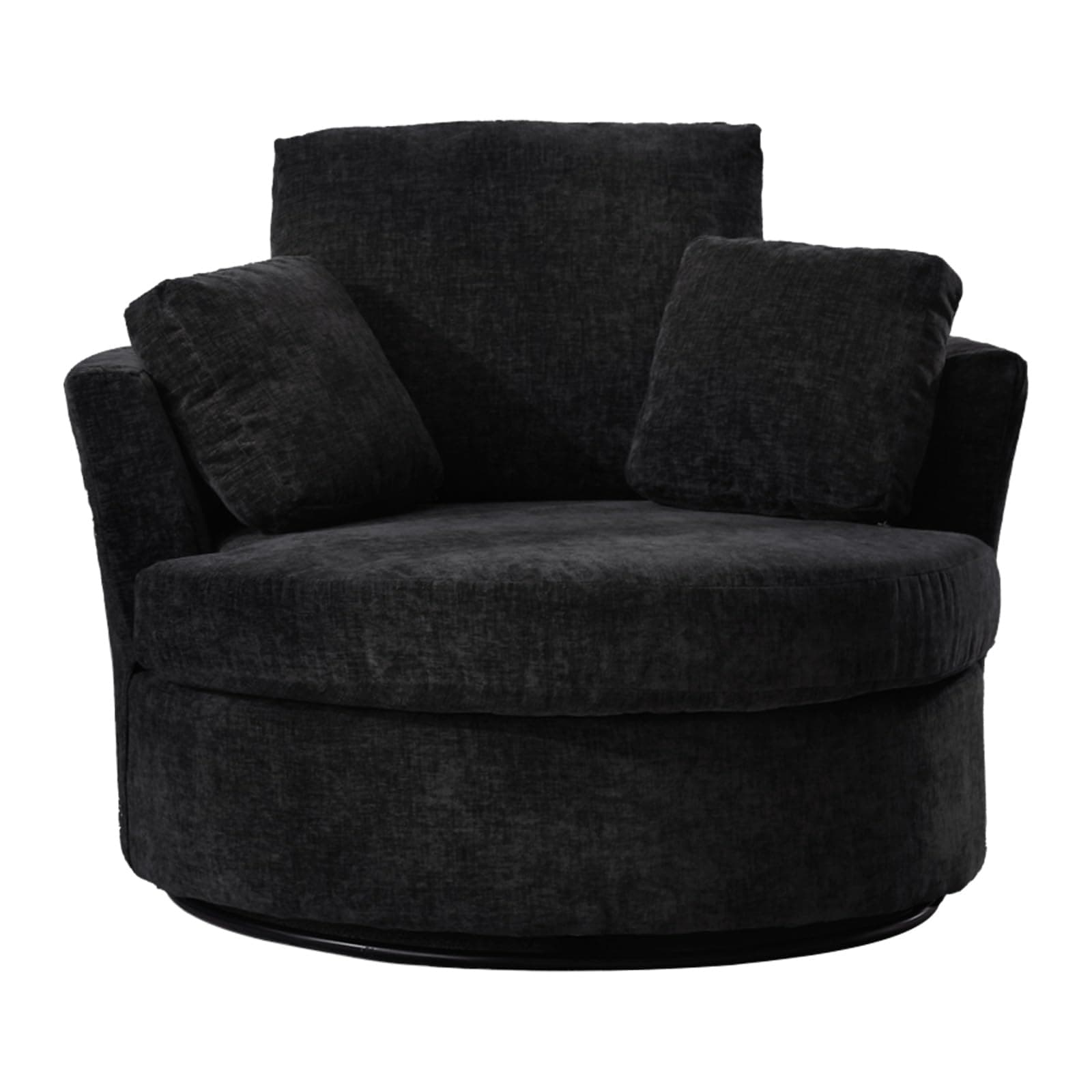 Modern Oversized Swivel Barrel Chair with Pillows for Living Room, Nursery, Bedroom, and Office – Black