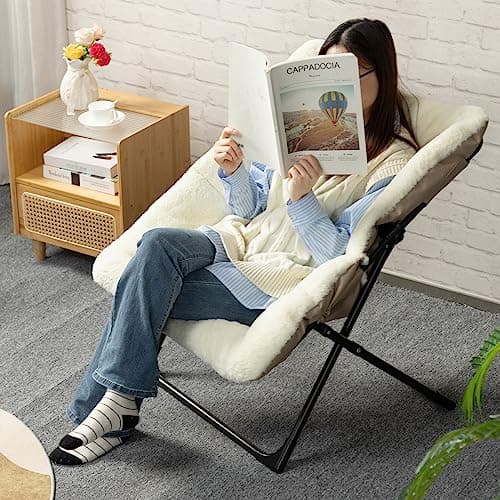 HollyHOME Beige Faux-Fur Oversized Folding Lounge Chair