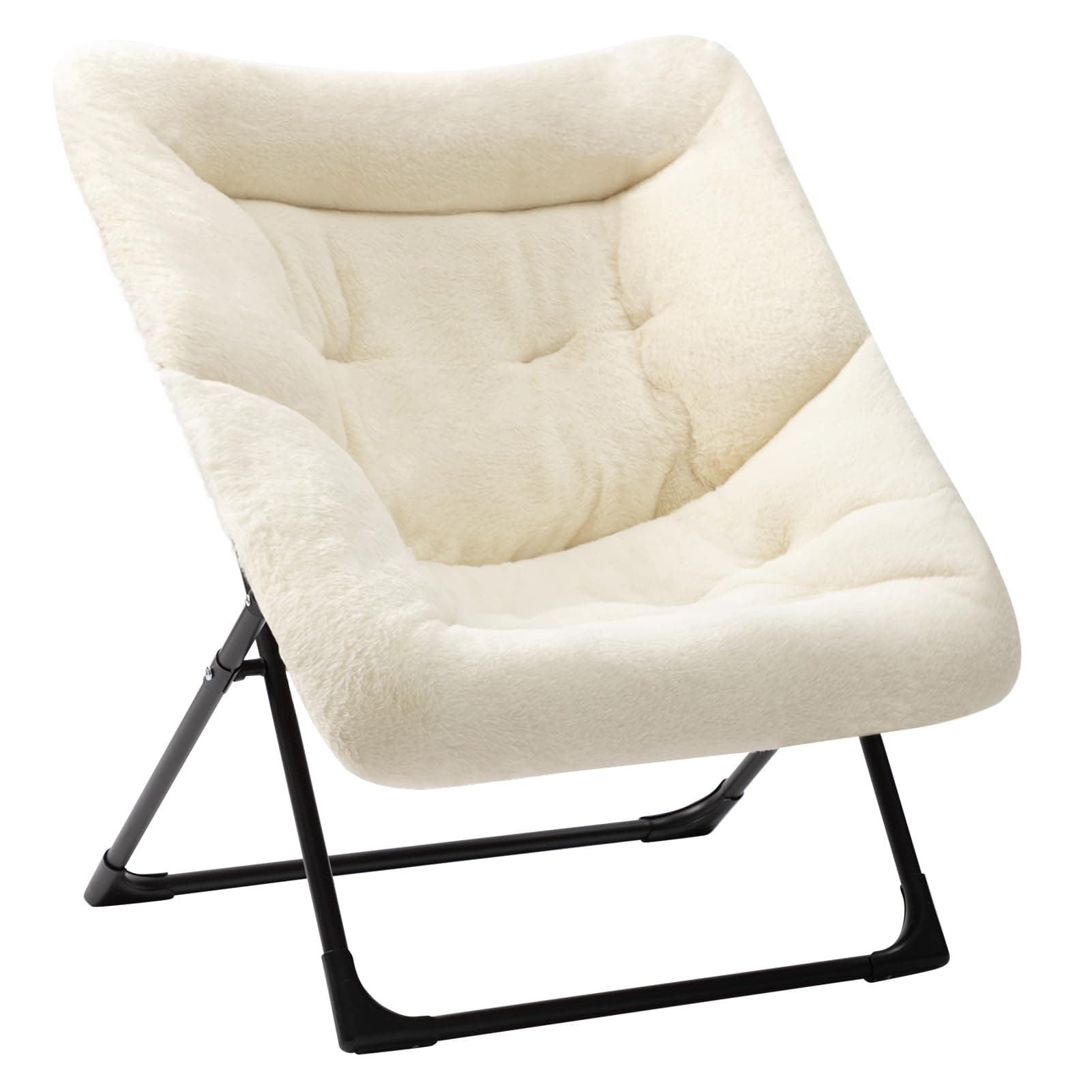 HollyHOME Beige Faux-Fur Oversized Folding Lounge Chair