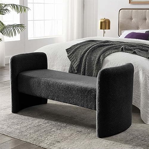 End of Bed Ottoman Bench, 52 Upholstered Entry Bench with Teddy Fabric for Living Room and Bedroom