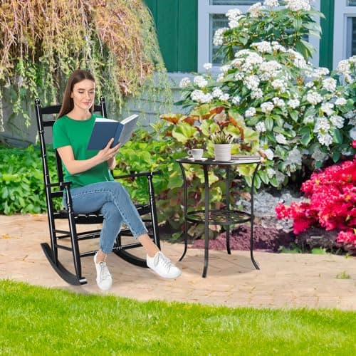 VINGLI Outdoor Wood Rocking Chair, Black, 450 lbs Capacity