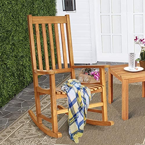 Giantex Natural Acacia Wood Rocking Chair for Garden and Patio
