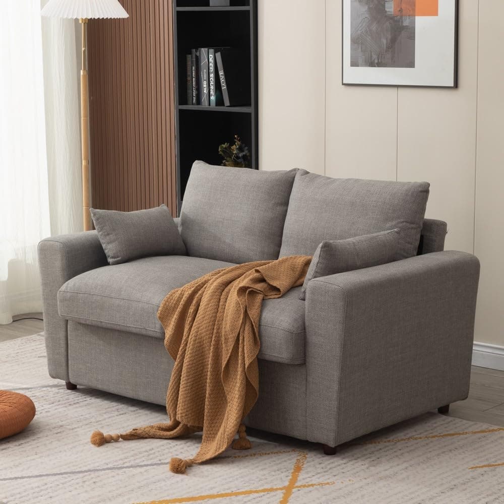 Panana Modern 2 Seater Love Seat Sofa with Storage, Light Gray Linen
