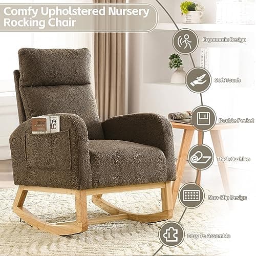 Teddy Fabric Upholstered Baby Glider Rocker Chair for Nursery Room