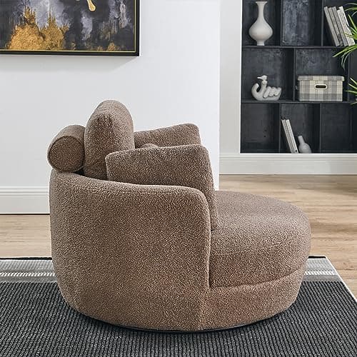 360° Swivel Barrel Chair with Half Moon Ottoman - 39W Sherpa Teddy Upholstered Accent Chair for Living Room, Bedroom, Office, and Reading Nook