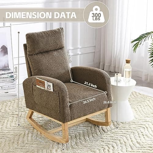 Teddy Fabric Upholstered Baby Glider Rocker Chair for Nursery Room