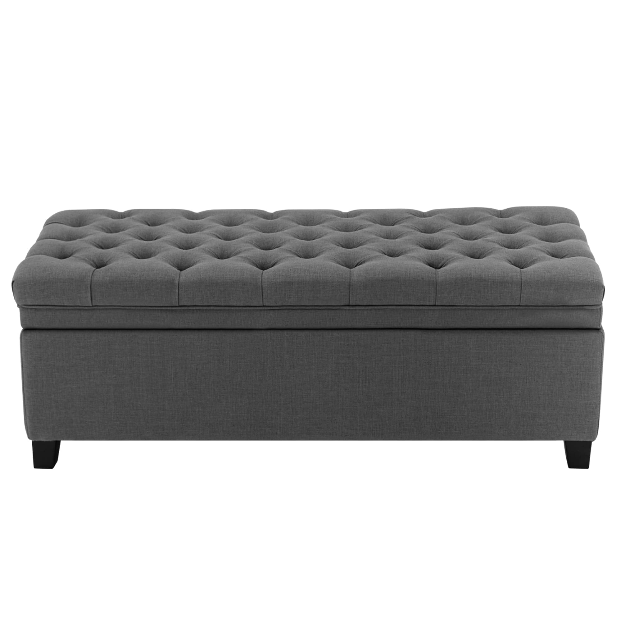 Dark Grey 50 Inch Storage Ottoman with Tufted Bench and Wood Legs