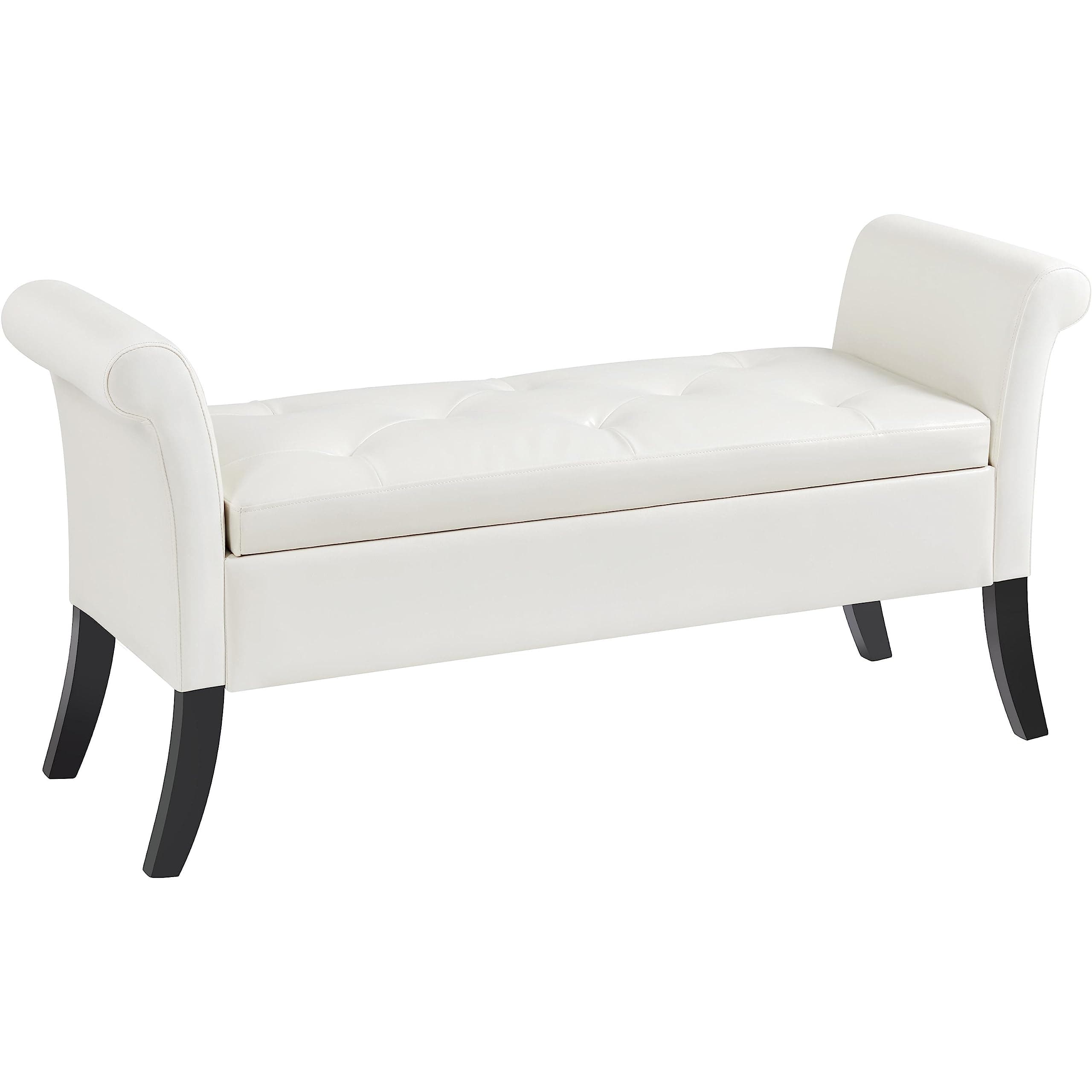 Yaheetech 52in Tufted Faux Leather Ottoman Bench with Arms White
