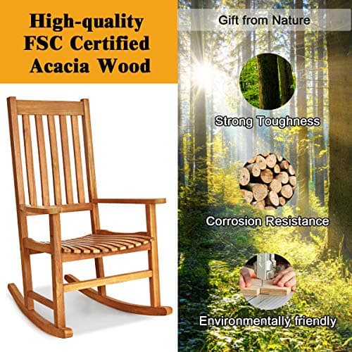 Giantex Natural Acacia Wood Rocking Chair for Garden and Patio
