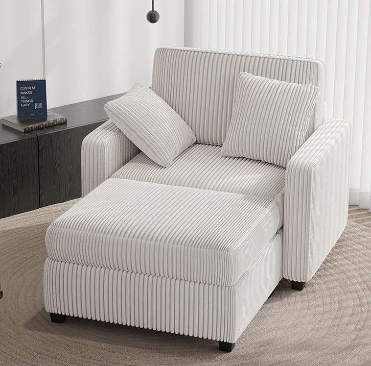 Apicizon Green Indoor 42" Sleeper Chaise Lounge Chair with Pillows and Armrests