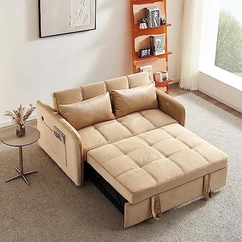 Modern Velvet Sleeper Sofa with USB and Adjustable Backrest