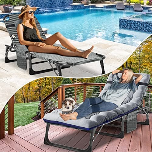 DoCred Heavy Duty Adjustable 5-Position Chaise Lounge Chair for Outdoor Sunbathing Beach Pool Lawn Camping
