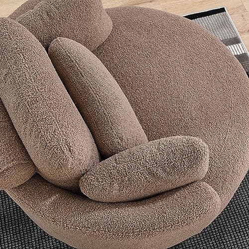 360° Swivel Barrel Chair with Half Moon Ottoman - 39W Sherpa Teddy Upholstered Accent Chair for Living Room, Bedroom, Office, and Reading Nook