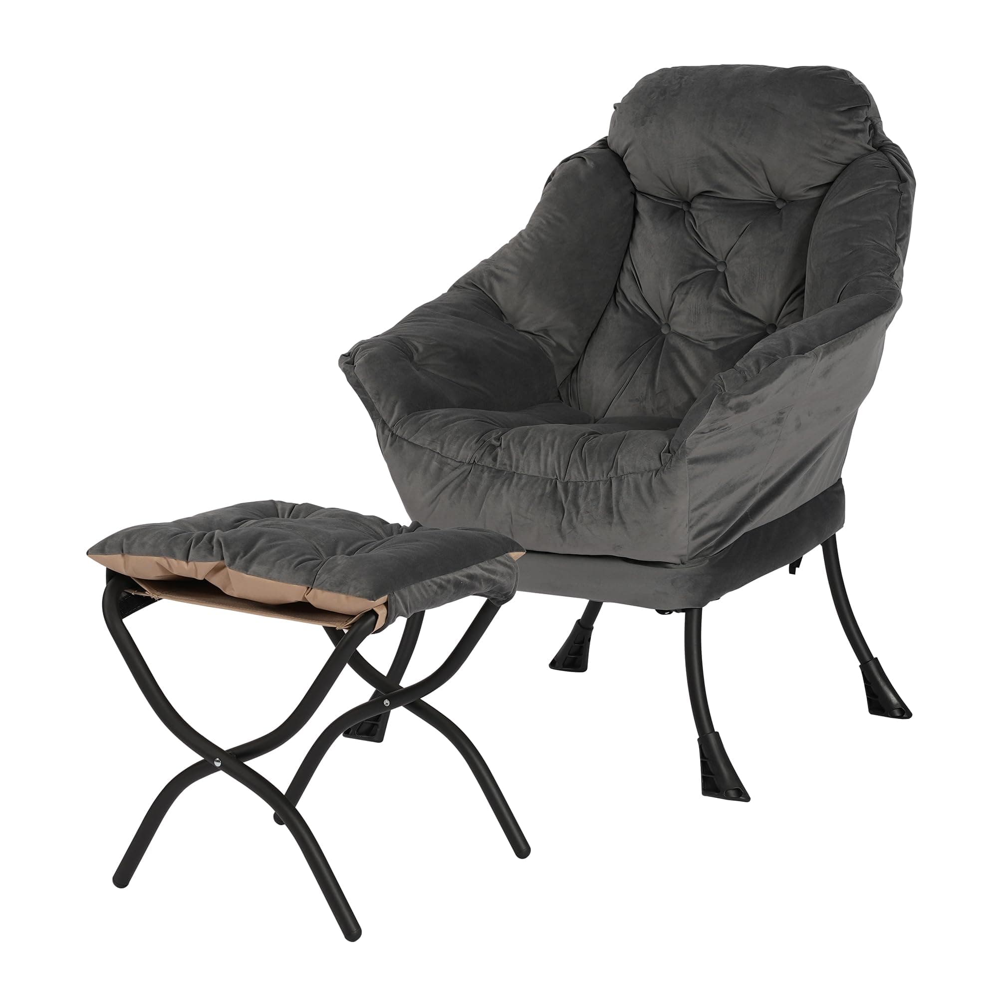 Dark Gray Contemporary Lounge Chair with Folding Ottoman