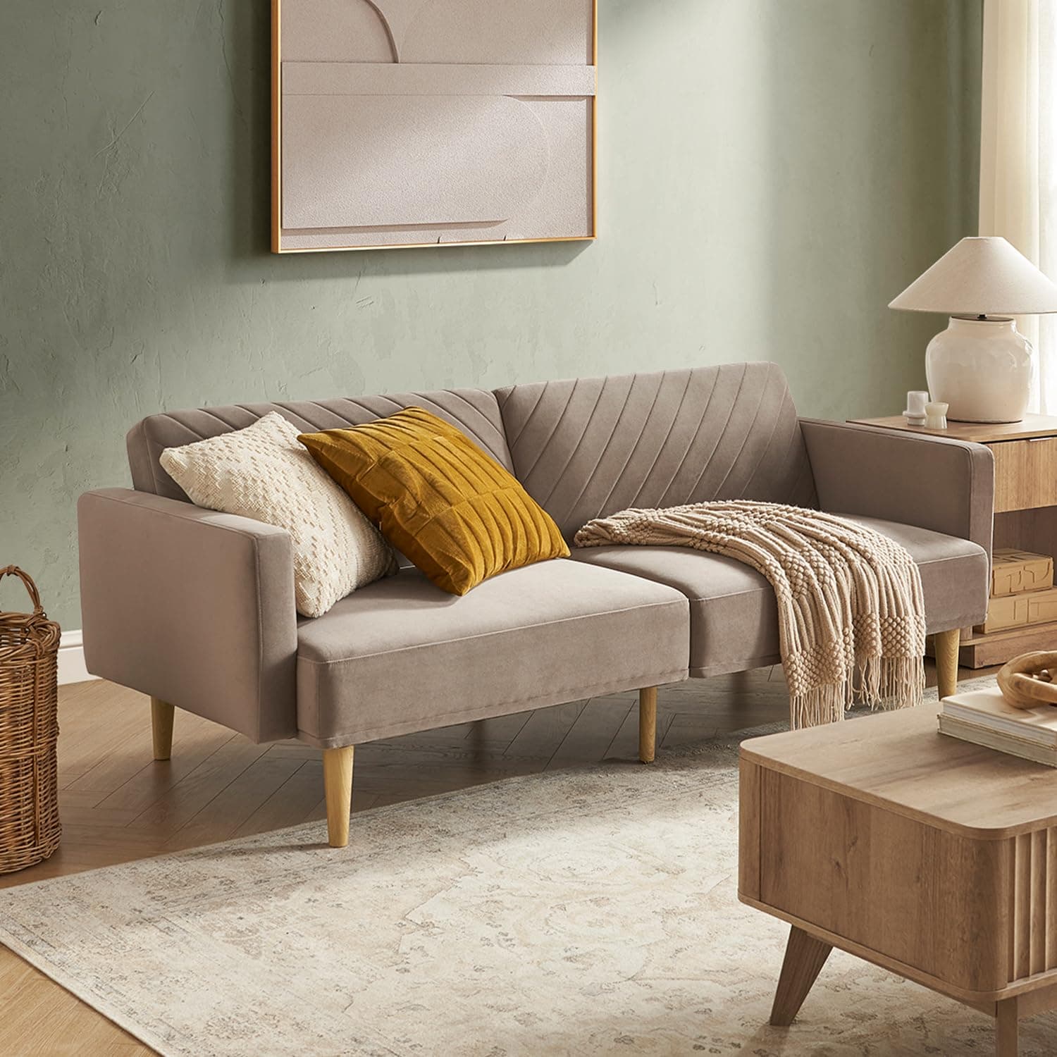 Mopio Mocha Brown Premium Velvet Futon Sofa Bed