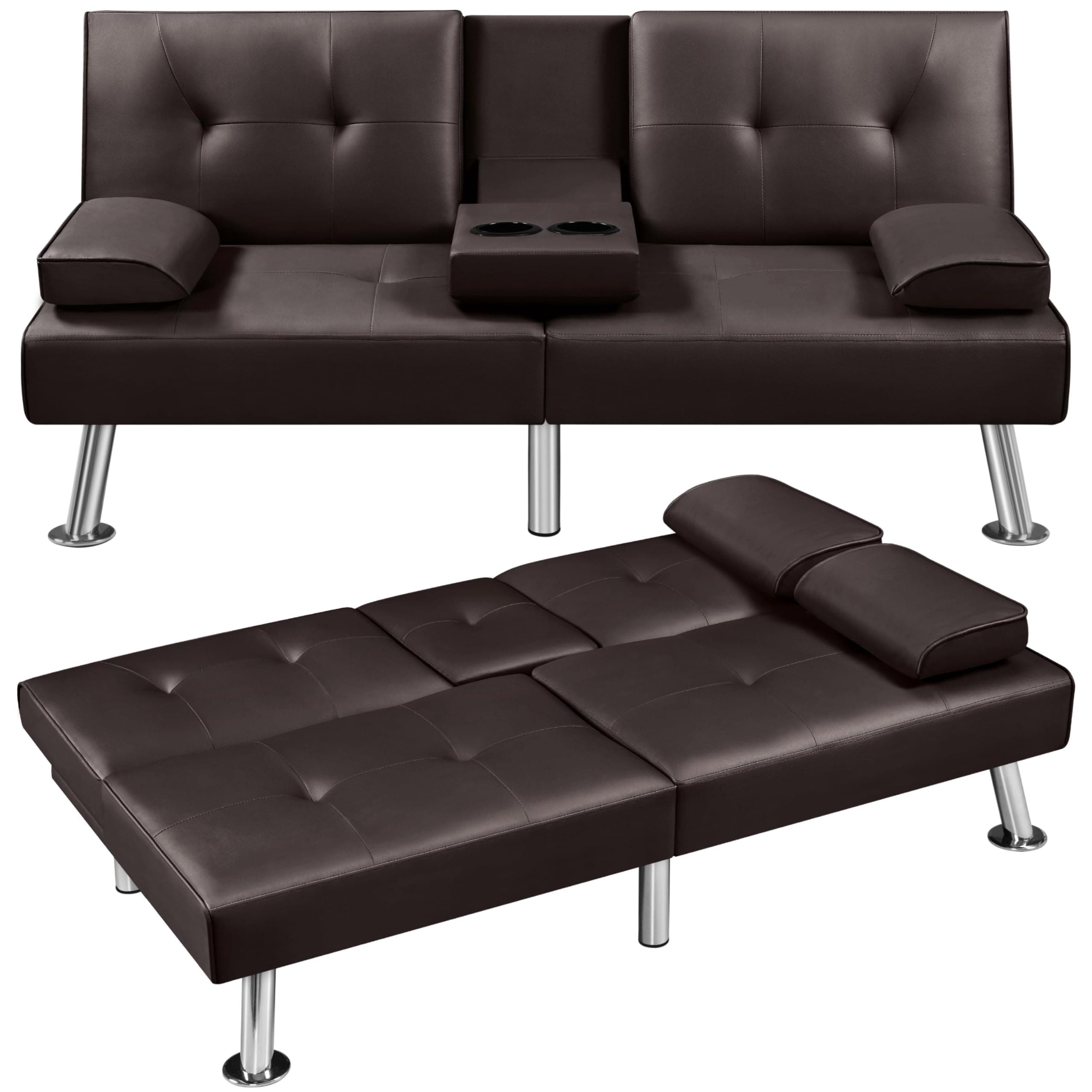 Yaheetech Adjustable Sleeper Sofa, Modern Faux Leather, 772lb Capacity