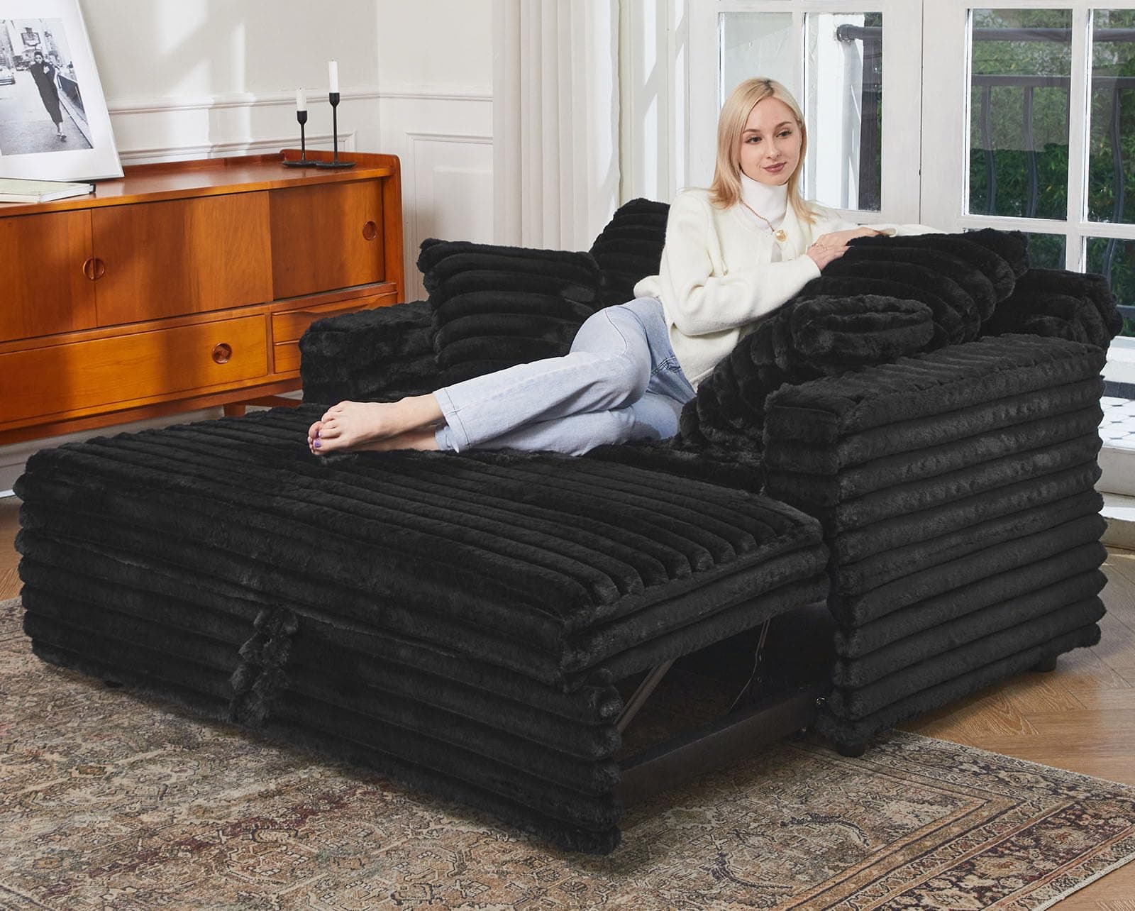 Belffin Black Upholstered Chaise Lounge Pull Out Sofa Bed with Pillows