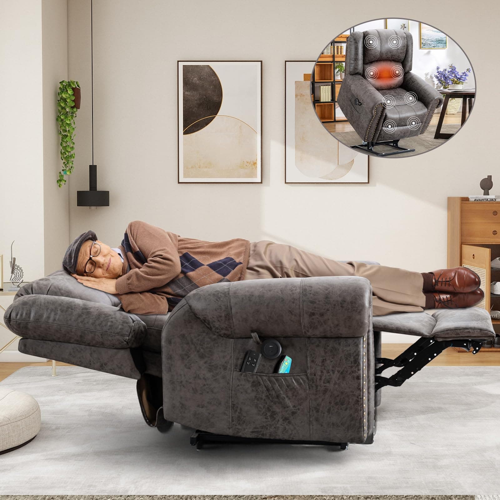 CDCASA Grey Dual Motor Lazy Boy Recliner with Massage, Heat, and Infinite Positions for Seniors