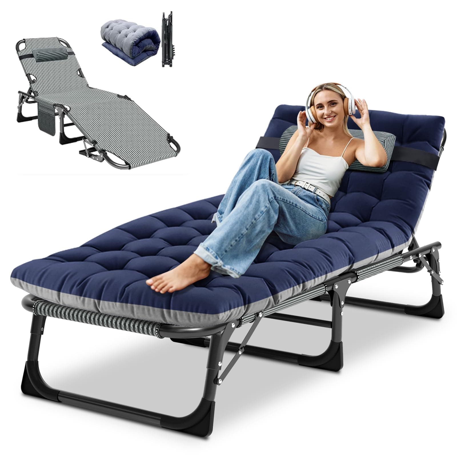 DoCred Heavy Duty Adjustable 5-Position Chaise Lounge Chair for Outdoor Sunbathing Beach Pool Lawn Camping